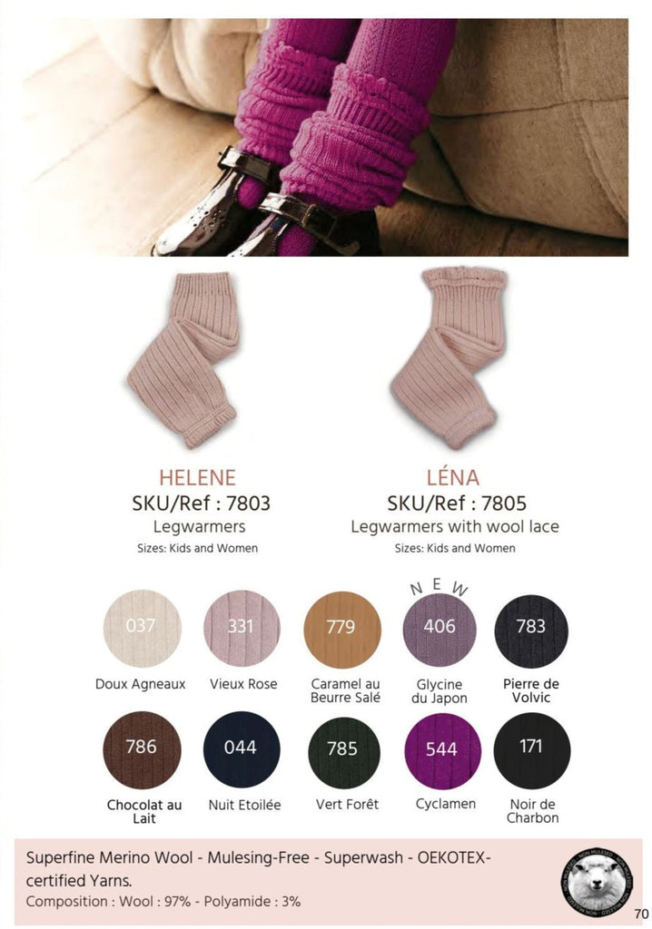 Collégien Léna Chocolat au Lait 蕾絲褶邊美利奴羊毛羅紋保暖襪套 巧克力 兒童 summuse